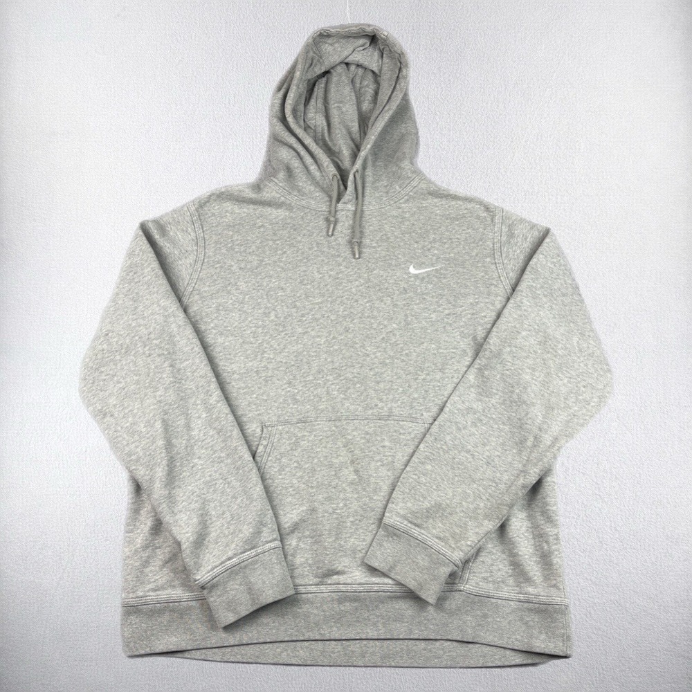 Nike Hoodie Mens XL Gray Fleece Pullover Essential Embroidered Swoosh Logo